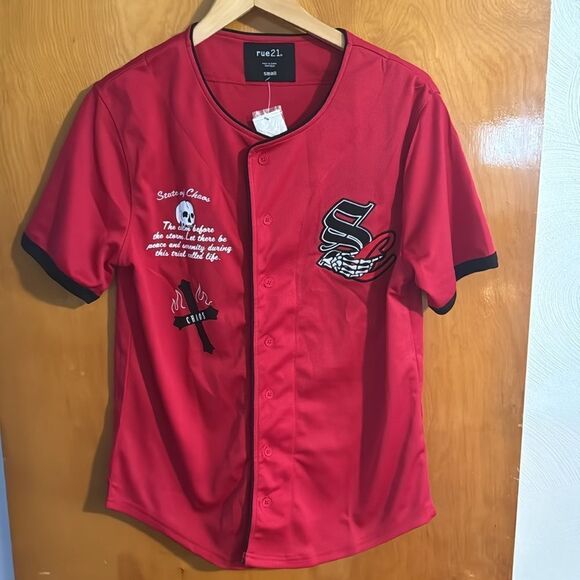 Red Baseball Jersey Mens Small Rue21 Mesh - Picture 1 of 4